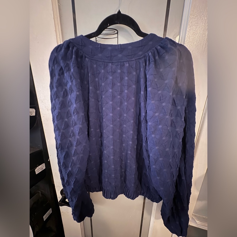 ✨ Anthropologie Navy Blue Embroidered Zip-Front Jacket – Size XL – NWOT ✨ - Picture 5 of 7